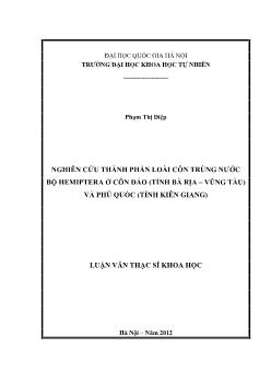 Luận văn Nghiên cứu thành phần loài côn trùng nước bộ hemiptera ở Côn đảo (tỉnh Bà rịa – Vũng tàu) và Phú quốc (tỉnh Kiên Giang)