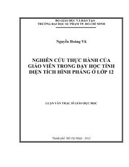 Luận văn Nghiên cứu thực hành của giáo viên trong dạy học tính diện tích hình phẳng ở lớp 12