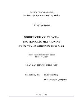 Luận văn Nghiên cứu vai trò của protein giàu methionine trên cây Arabidopsis Thaliana (Chuyên ngành: Sinh học thực nghiệm)