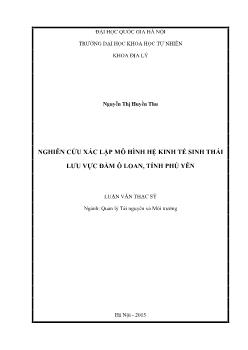 Luận văn Nghiên cứu xác lập mô hình hệ kinh tế sinh thái lƣu vực đầm Ô loan, tỉnh Phú Yên