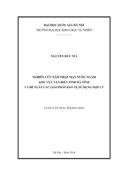 Luận văn Nghiên cứu xâm nhập mặn nước ngầm khu vực ven biển tỉnh hà tĩnh và đề xuất các giải pháp bảo vệ sử dụng hợp lý