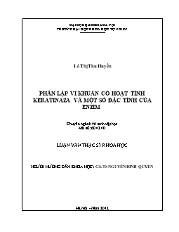 Luận văn Phân lập vi khuẩn có hoạt tính keratinaza và một số đặc tính của enzim