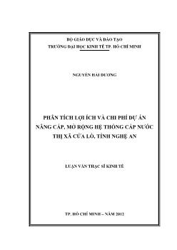 Luận văn Phân tích lợi ích và chi phí dự án nâng cáp, mở rộng hệ thống cấp nước thị xã Cửa lò, tỉnh Nghệ An