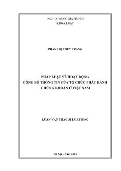 Luận văn Pháp luật về hoạt động công bố thông tin của tổ chức phát hành chứng khoán ở Việt Nam