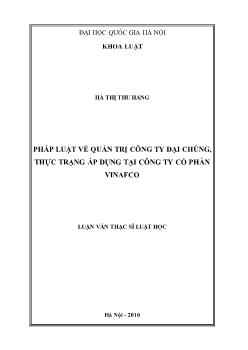 Luận văn Pháp luật về quản trị công ty đại chúng, thực trạng áp dụng tại công ty cổ phần Vinafco