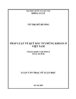 Luận văn Pháp luật về quỹ đầu tư chứng khoán ở Việt Nam