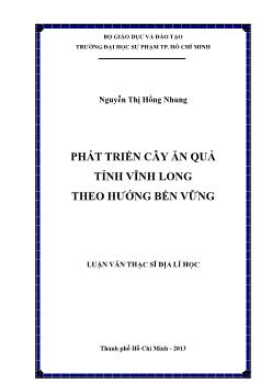 Luận văn Phát triển cây ăn quả tỉnh Vĩnh long theo hướng bền vững