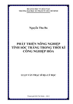 Luận văn Phát triển nông nghiệp tỉnh sóc trăng trong thời kì công nghiệp hóa