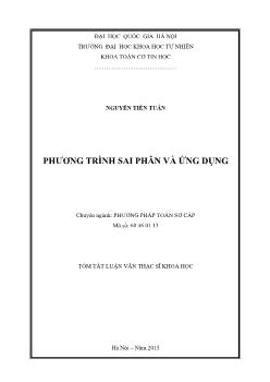 Luận văn Phương trình sai phân và ứng dụng (chuyên ngành: phương pháp toán sơ cấp)