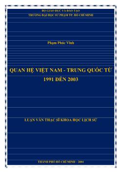 Luận văn Quan hệ Việt Nam - Trung Quốc từ 1991 đến 2003