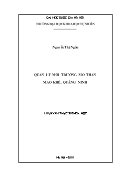 Luận văn Quản lý môi trường mỏ than Mạo khê, Quảng Ninh