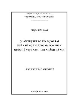 Luận văn Quản trị rủi ro tín dụng tại ngân hàng thương mại cổ phần quốc tế Việt Nam - Chi nhánh Hà Nội