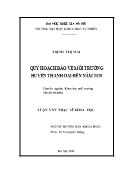 Luận văn Quy hoạch bảo vệ môi trường huyện Thanh oai đến năm 2020