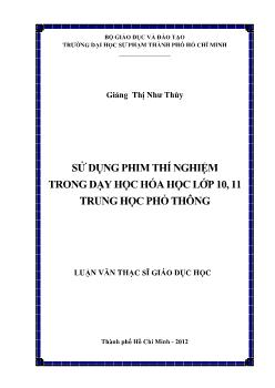 Luận văn Sử dụng phim thí nghiệm trong dạy học hóa học lớp 10, 11 trung học phổ thông