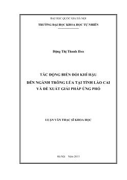 Luận văn Tác động biến đổi khí hậu đến ngành trồng lúa tại tỉnh Lào cai và đề xuất giải pháp ứng phó