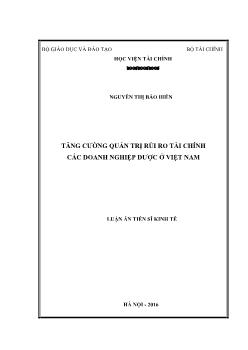 Luận văn Tăng cường quản trị rủi ro tài chính các doanh nghiệp dược ở Việt Nam