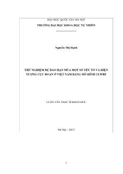 Luận văn Thử nghiệm dự báo hạn mùa một số yếu tố và hiện tượng cực đoan ở Việt Nam bằng mô hình clwrf