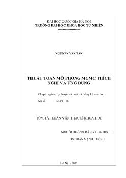 Luận văn Thuật toán mô phỏng mcmc thích nghi và ứng dụng (Chuyên ngành: Lý thuyết xác suất và thống kê toán học)