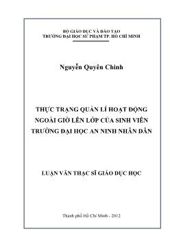 Luận văn Thực trạng quản lí hoạt động ngoài giờ lên lớp của sinh viên trường đại học an ninh nhân dân