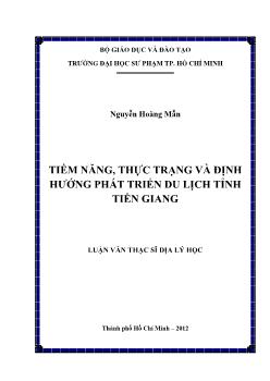 Luận văn Tiềm năng, thực trạng và định hướng phát triển du lịch tỉnh Tiền Giang