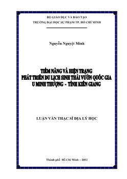 Luận văn Tiềm năng và hiện trạng phát triển Du lịch sinh thái ở Vườn quốc gia U Minh Thượng – Tỉnh Kiên Giang