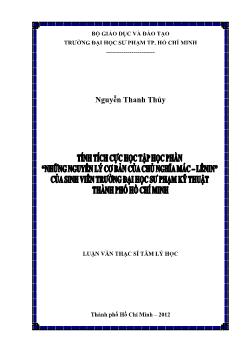 Luận văn Tính tích cực học tập học phần “Những nguyên lý cơ bản của chủ nghĩa Mác Lênin” của sinh viên Trường Đại học Sư phạm Kỹ thuật thành phố Hồ Chí Minh