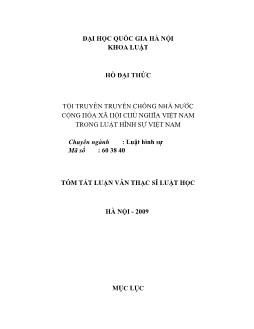 Luận văn Tội truyên truyền chống nhà nước cộng hòa xã hội chủ nghĩa Việt Nam trong luật hình sự Việt Nam