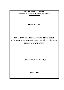 Luận văn Tổng hợp, nghiên cứu các phức chất của fe(ii) và co(ii) với một số dẫn xuất của thiosemicacbazon