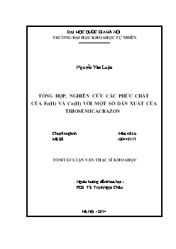 Luận văn Tổng hợp và nghiên cứu các phức chất của fe(ii) và co(ii) với một số dẫn xuất của thiosemicacbazon