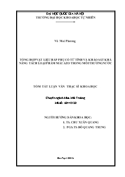 Luận văn Tổng hợp vật liệu hấp phụ có từ tính, khảo sát khả năng tách loại phẩm màu azo trong môi trường nước
