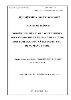 Nghiên cứu biến tính các dendrimer polyamidoamine bằng polymer tương hợp sinh học (peg và pluronic) ứng dụng mang thuốc