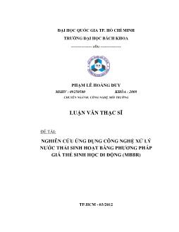 Nghiên cứu ứng dụng công nghệ xử lý nước thải sinh hoạt bằng phương pháp giá thể sinh học di động (mbbr)