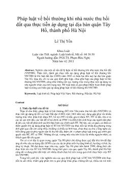 Pháp luật về bồi thường khi nhà nước thu hồi đất qua thực tiễn áp dụng tại địa bàn quận Tây Hồ, thành phố Hà Nội