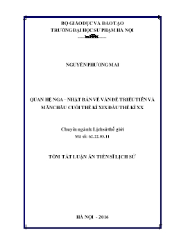 Quan hệ Nga – Nhật bản về vấn đề triều tiên và mãn châu cuối thế kỉ XIX đầu thế kỉ XX