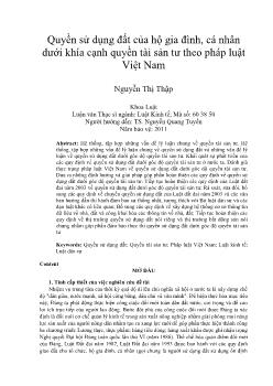 Quyền sử dụng đất của hộ gia đình, cá nhân dưới khía cạnh quyền tài sản tư theo pháp luật Việt Nam