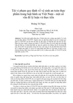 Tội vi phạm quy định về vệ sinh an toàn thực phẩm trong luật hình sự Việt Nam - Một số vấn đề lý luận và thực tiễn