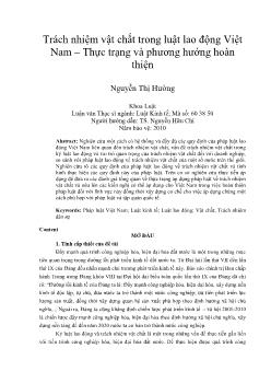 Trách nhiệm vật chất trong luật lao động Việt Nam – Thực trạng và phương hướng hoàn thiện