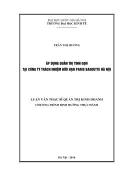 Áp dụng quản trị tinh gọn tại công ty trách nhiệm hữu hạn Paris baguette Hà Nội