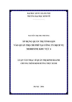 Áp dụng quản trị tinh gọn vào quản trị chi phí tại công ty dịch vụ mobifone khu vực 4