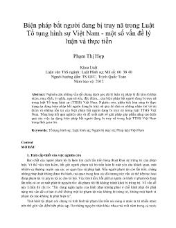 Biện pháp bắt người đang bị truy nã trong Luật Tố tụng hình sự Việt Nam - Một số vấn đề lý luận và thực tiễn