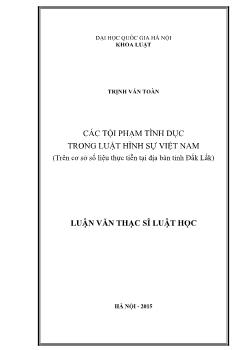 Các tội phạm tình dục trong luật hình sự Việt Nam (trên cơ sở số liệu thực tiễn tại địa bàn tỉnh Đắk Lắk)