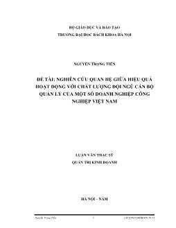 Đề tài Nghiên cứu quan hệ giữa hiệu quả hoạt động với chất lượng đội ngũ cán bộ quản lý của một số doanh nghiệp công nghiệp Việt Nam