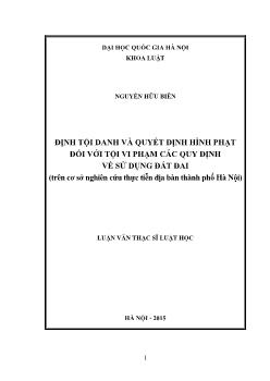 Định tội danh và quyết định hình phạt đối với tội vi phạm các quy định về sử dụng đất đai (trên cơ sở nghiên cứu thực tiễn địa bàn thành phố Hà Nội)
