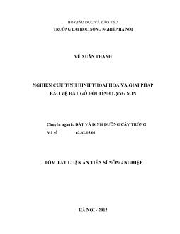 Luận án Nghiên cứu tình hình thoái hoá, giải pháp bảo vệ đất gò đồi tỉnh Lạng Sơn