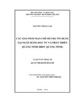 Luận văn Các giải pháp hạn chế rủi ro tín dụng tại ngân hàng đầu tư và phát triển Quảng ninh (BIDV Quảng Ninh)