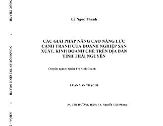 Luận văn Các giải pháp nâng cao năng lực cạnh tranh của doanh nghiệp sản xuất, kinh doanh chè trên địa bàn tỉnh Thái Nguyên