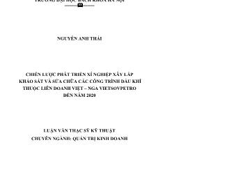 Luận văn Chiến lược phát triển xí nghiệp xây lắp khảo sát và sửa chữa các công trình dầu khí thuộc liên doanh Việt – Nga vietsovpetro đến năm 2020