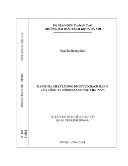 Luận văn Đánh giá chất lượng dịch vụ khách hàng của công ty TNHH panasonic Việt Nam