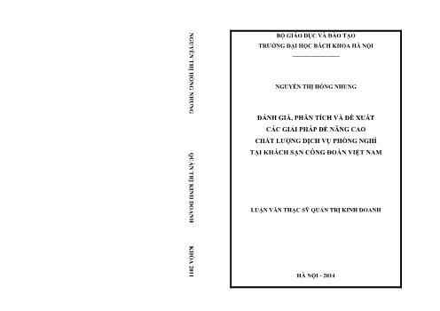 Luận văn Đánh giá, phân tích và đề xuất các giải pháp để nâng cao chất lượng dịch vụ phòng nghỉ tại khách sạn công đoàn Việt Nam