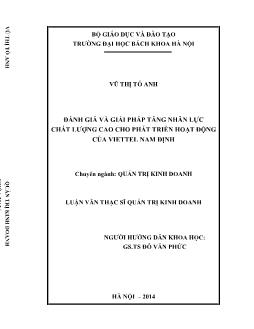 Luận văn Đánh giá và giải pháp tăng nhân lực chất lượng cao cho phát triển hoạt động của viettel Nam Định